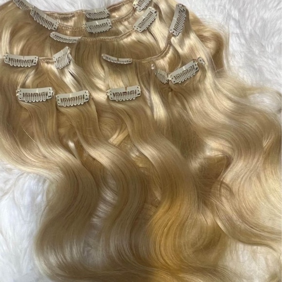 body Wave light Blonde #613 Human hair Clip in Extensions 14 Inch - Picture 5 of 7
